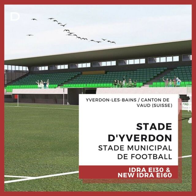 🏗️ CHANTIER : STADE D’YVERDON (STADE MUNICIPAL DE FOOTBALL)
📍 OÙ : Yverdon-les-bains, Canton de Vaud (Suisse)
🚪 PRODUIT : IDRA EI30 et NEW IDRA EI60

Pose de 50 portes métalliques techniques IDRA EI30 1 vantail et NEW IDRA EI60 2 vantaux dans un coloris vert RAL 6018 pour se fondre à la perfection dans l’environnement du stade. 

L’ensemble des portes disposent d’un cadre tubulaire mais ont été posées en applique, petite particularité du marché Suisse 

Revêtements intérieur et extérieur : RAL 6018 
Béquillage : Béquilles double sur plaque finition inox

Ce projet a été suivi par nos confrères de Dierre Deutschland.
Pour les contacter : kontakt@dierre-deutschland.de / www.dierre-tueren.ch. 

#chantier #dierredeutschland #portes #portesmétalliquestechniques #portescoupefeu #sécurité #designitalien